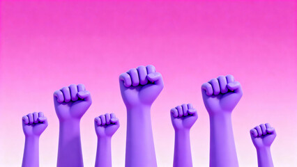 Obraz premium Banner with woman fists in fight. International Day for the Elimination of Violence against Women. November 25. Feminism. International Women's Day. Pink background. March 8.