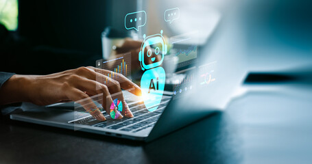 Artificial intelligence assistant chatbot helping business analysis and digital communication....