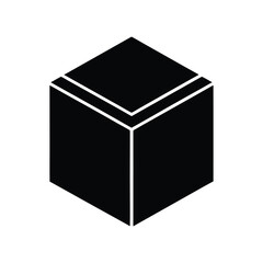 Abstract geometric cube icon symbolizing data storage, technology, and innovation in a minimalist black and white design, perfect for digital applications