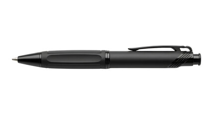 A sleek, black tactical pen with a clip, isolated on transparent background