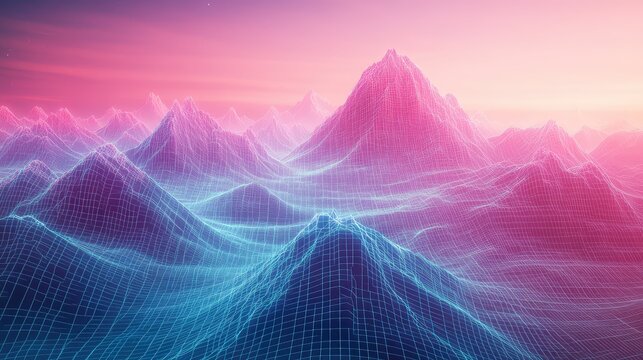 Digital wireframe mountains creating futuristic abstract landscape