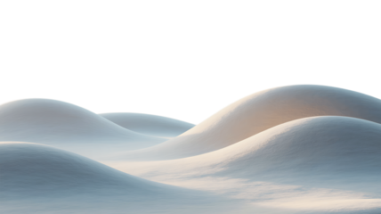 Abstract flowing white organic shapes with soft golden light highlights isolated on transparent background