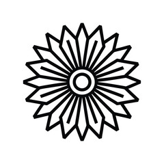 Minimalist geometric flower line icon. This isolated vector graphic showcases a symmetrical sunburst pattern with sharp petals, ideal for modern design projects
