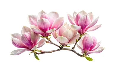 Beautiful magnolia blossoms in full bloom on a branch, captured in stunning detail