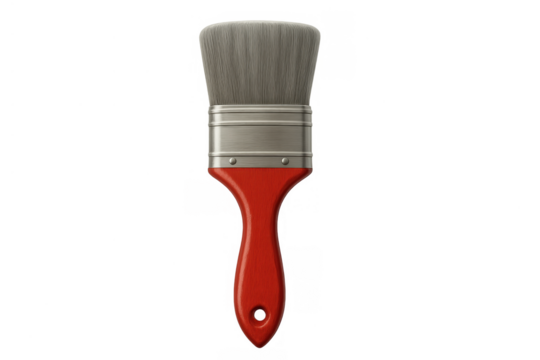 Paintbrush with red handle and gray bristles, a versatile tool for various painting tasks, isolated on transparent background