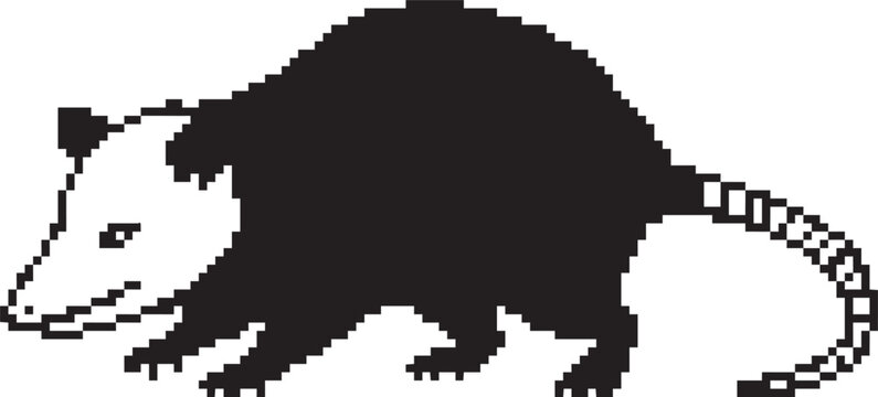 Black silhouette of an opossum walking isolated on transparent background