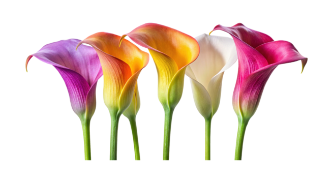 A Vibrant Row of Calla Lilies in a Variety of Colors