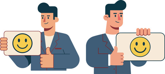 Supervisor Holding Smiley Rating Card Cartoon Illustration