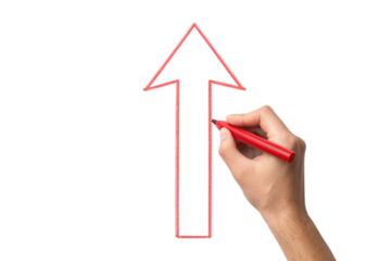 Red Hand-Drawn Arrow Pointing Up with Marker Pen on White Background