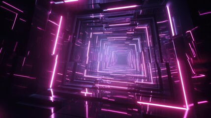 Futuristic purple neon light tunnel moving background