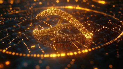 Glowing dna helix on digital circuit board background
