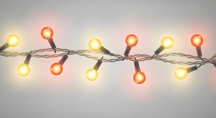 A creative rephrasing of isolated twisted fairy light rope with warm neon gradient bulbs, high-clarity transparent cutout, no drop shadows, realistic glow maintained, Christmas decoration element