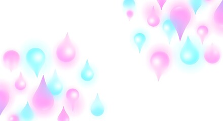 Minimal glowing droplets shaped like Christmas bulbs, neon pastel colors with smooth gradient glow, scattered in elegant diagonal layout for holiday banners, isolated white background, futuristic