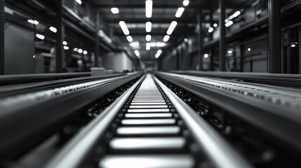 Naklejka premium Industrial factory production line conveying goods in monochrome