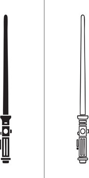 Two lightsaber silhouettes one solid black and one outline isolated on transparent background