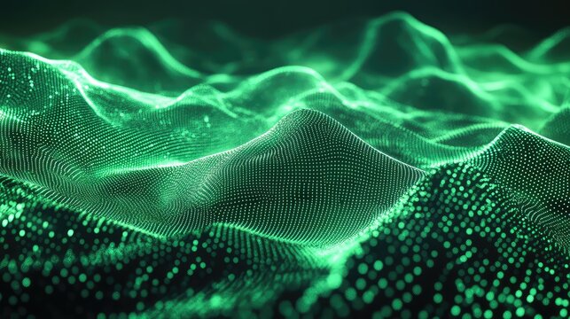Digital wave creating abstract green particle surface