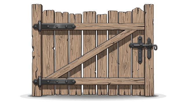 Old wooden gate with metal hinges and latch