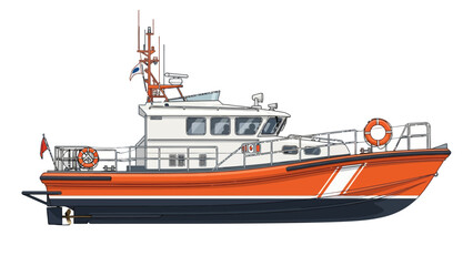 Naklejka premium Orange and white rescue boat with antennas and life preservers