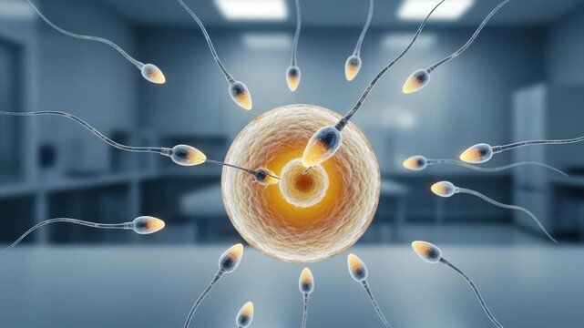 Sperm Fertiziling Egg in a Scientific Laboratory setting Illustrating Reproduction Process