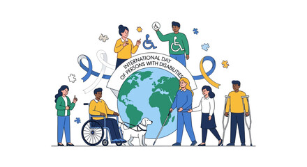A diverse group of people with various disabilities celebrating global inclusion and accessibility