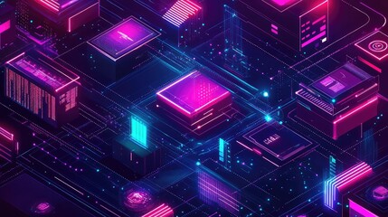 Digital network connecting data in a futuristic server grid