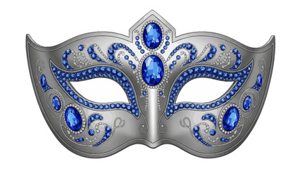 Ornate silver Venetian mask with blue gemstones