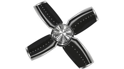 Overhead view of a black and silver fourbladed fan