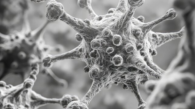 Virus microorganism structure black and white medical illustration