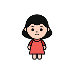 cute cartoon girl icon on white background