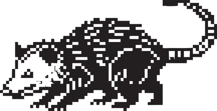 Pixel art opossum silhouette isolated on transparent background