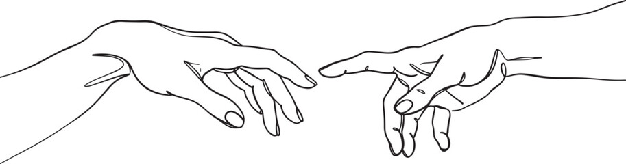 Gentle touching of hands in elegant, minimal, and continuous line art symbolism
