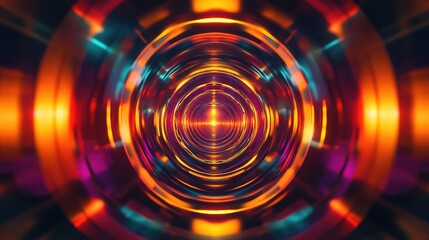 Abstract glowing tunnel vortex with vibrant light rings