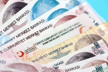 Turkey residence permit card document and turkish liras money bills banknotes. Permanent resident card in Turkiye