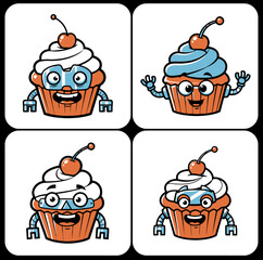 Cartoon rocket characters with flames and smiles,  Cute space rocket mascots with stars around,  Playful launch characters for kids designs