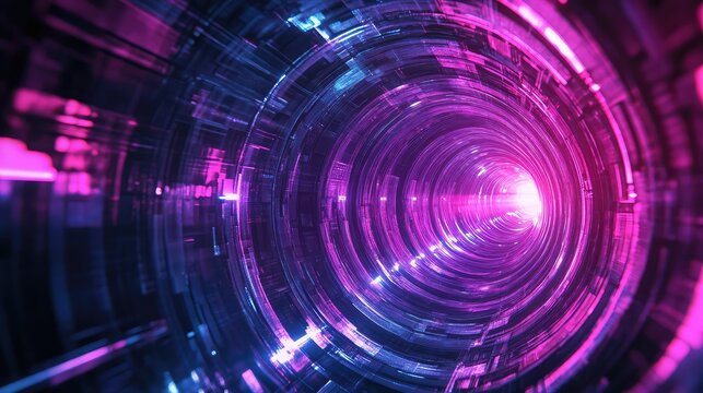 Futuristic digital tunnel generating data stream or light speed