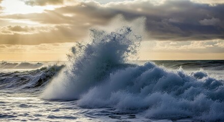 Fototapeta premium Dramatic Stormy Ocean Waves Powerful Seascape with High-Contrast Lighting