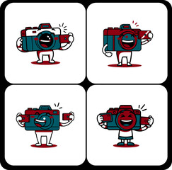 Cartoon burger characters with arms and legs,  Cute fast food mascots with happy faces,  Playful burger characters for snack and cafe themes