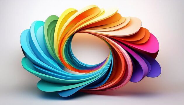 abstract colorful overlapping shapes forming a loop on white background