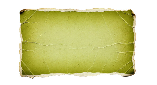 A textured vintage green paper square with torn edges isolated on transparent background - Powered by Adobe