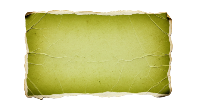 A textured vintage green paper square with torn edges isolated on transparent background