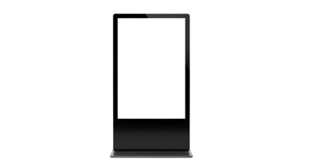 Modern sleek digital advertising display stand with blank screen isolated on transparent background