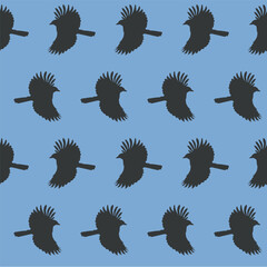 Silhouette of a flying crow seamless pattern on blue stock vector illustration for web, for print, for glass, for fabric print