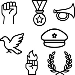 Symbols of freedom and peace representing justice, victory, and hope against a plain backdrop, conveying a message of unity and resilience.