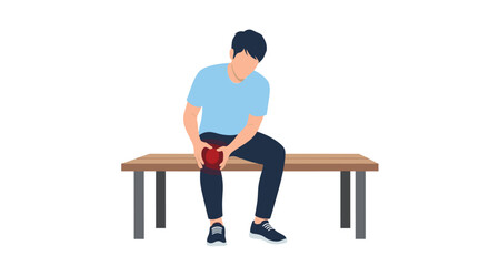 Knee pain from sports injury sitting on bench, seeking relief and medical attention for joint discomfort and potential recovery