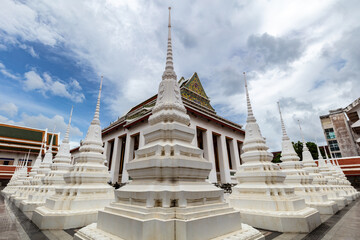 Interior courtyard at the Buddhist temple of Wat Ratcha Orasaram Ratchaworawihan, in Bangkok, Thailand. 
