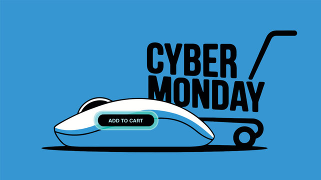 Cyber Monday Shopping with Mouse and Cart Icon - Powered by Adobe