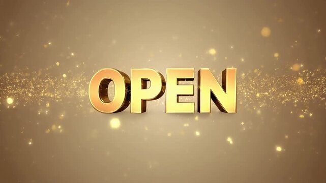 マットなアイボリー背景の中央にOPEN文字が置かれ、周囲を金色のスパークルが静かに漂う柔らかな映像。
落ち着いた暖光と粒子の浮遊感が、上品でフェスティブな雰囲気を演出。