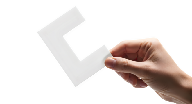 Hand holding a white geometric shape with sharp angles isolated on transparent background - Powered by Adobe