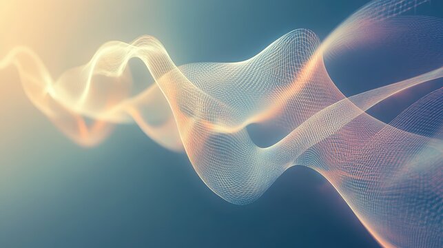Abstract flowing grid lines creating curved light waves