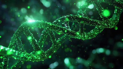 Green dna helix structure representing science biotechnology